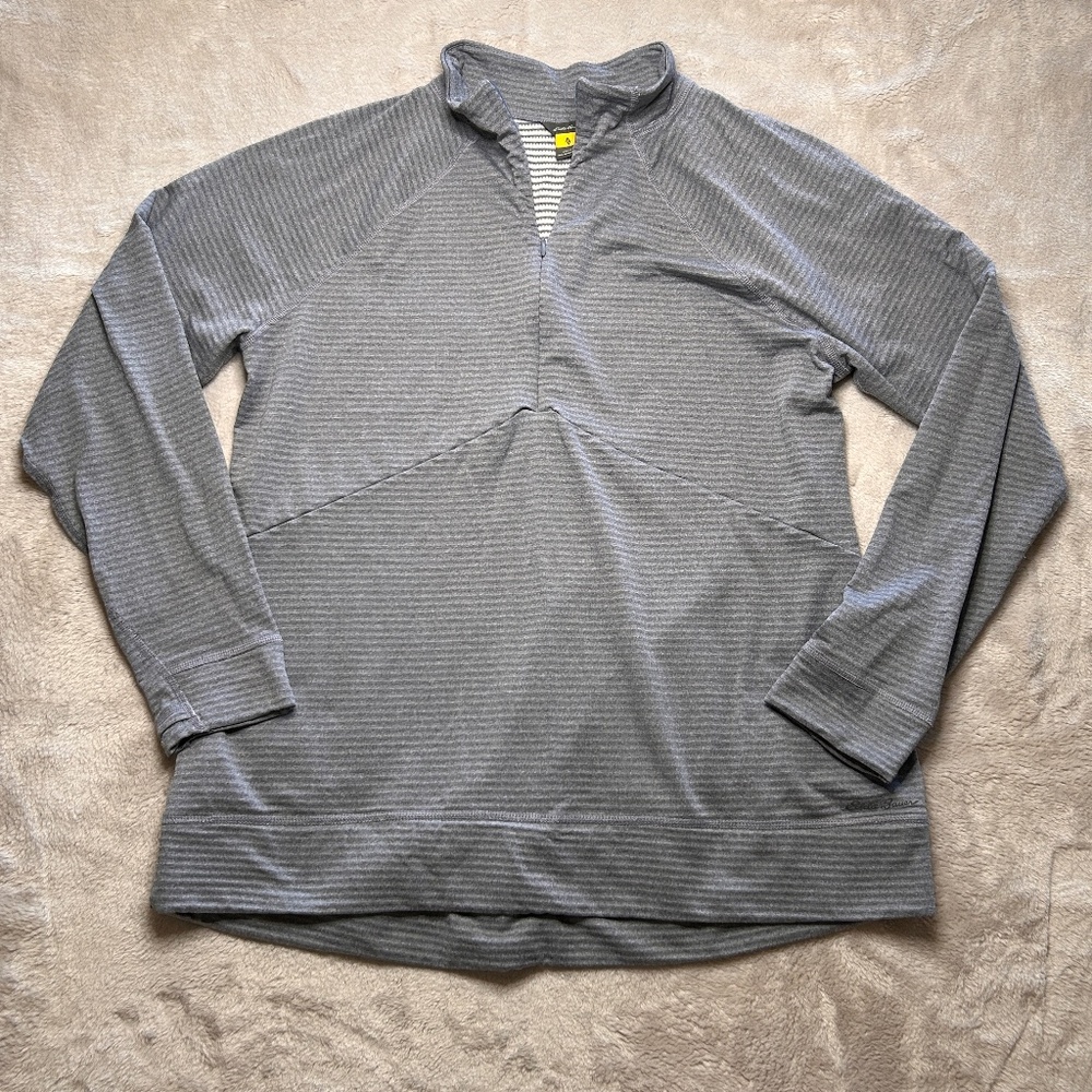 Eddie Bauer 1/4 Zip Pullover Womens‎ L Gray Thumb Holes Activewear Athleisure